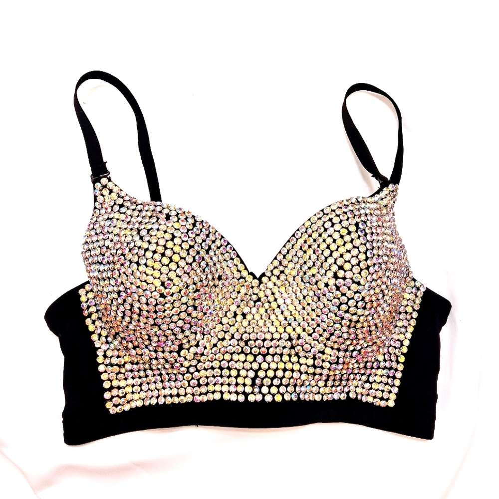 New Handmade Sexy Diamond Rhinstone Bustier Crop Top Holiday Party Size M